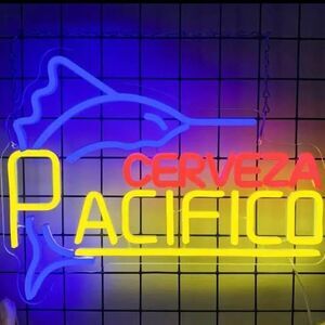 Cerveza Pacifico LED Neon Sign Mexican Beer Bar Beach House Decor, Size: 16"X14"